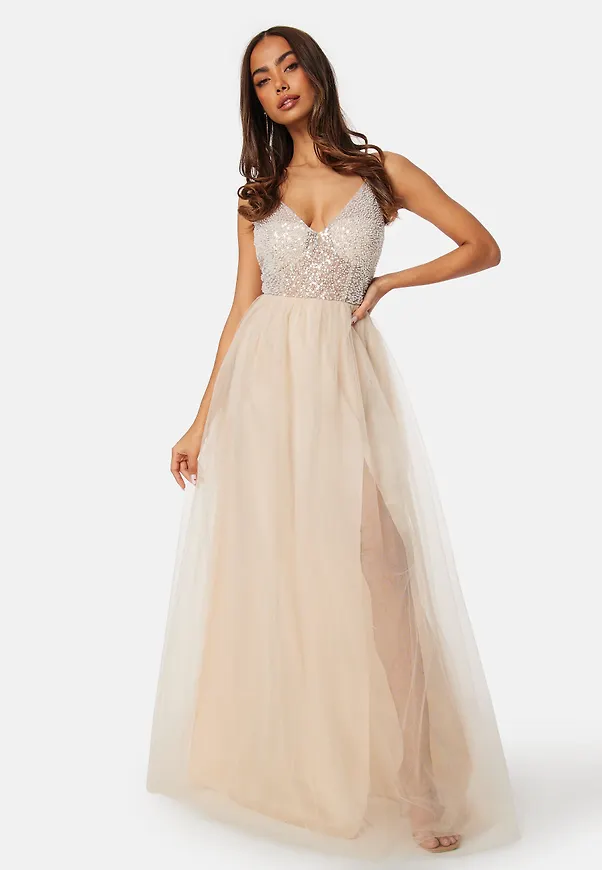 Pearl embroidered tulle gown
