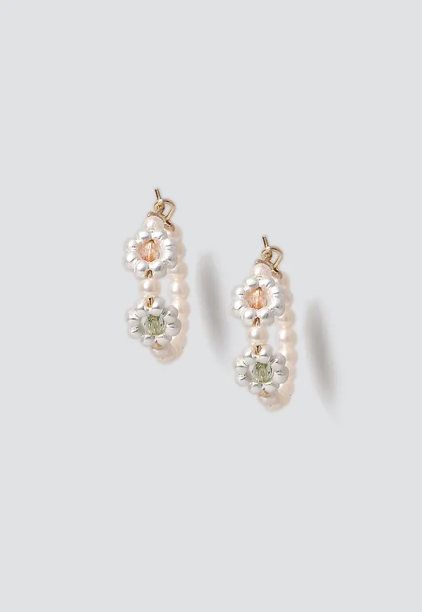 Pearlised Flower Bead Hoops
