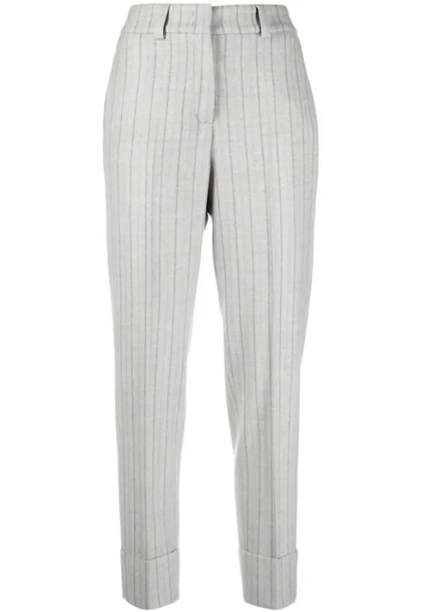 Peserico Striped slim-fit trousers Grå, Dam