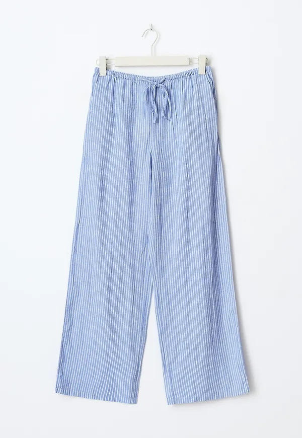 Gina Tricot - petite linen blend trousers - Linnebyxor - Blå - XS - Dam