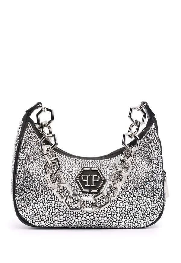 Philipp Plein axelväska med strass - Svart