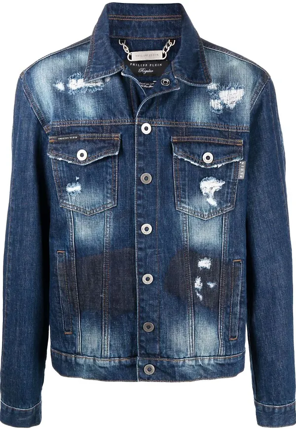 Philipp Plein Bandana paisleymönstrad jeansjacka - Blå