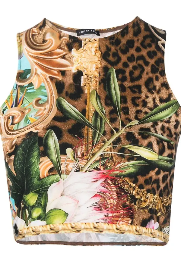 Philipp Plein Baroque blommig croptop - Brun