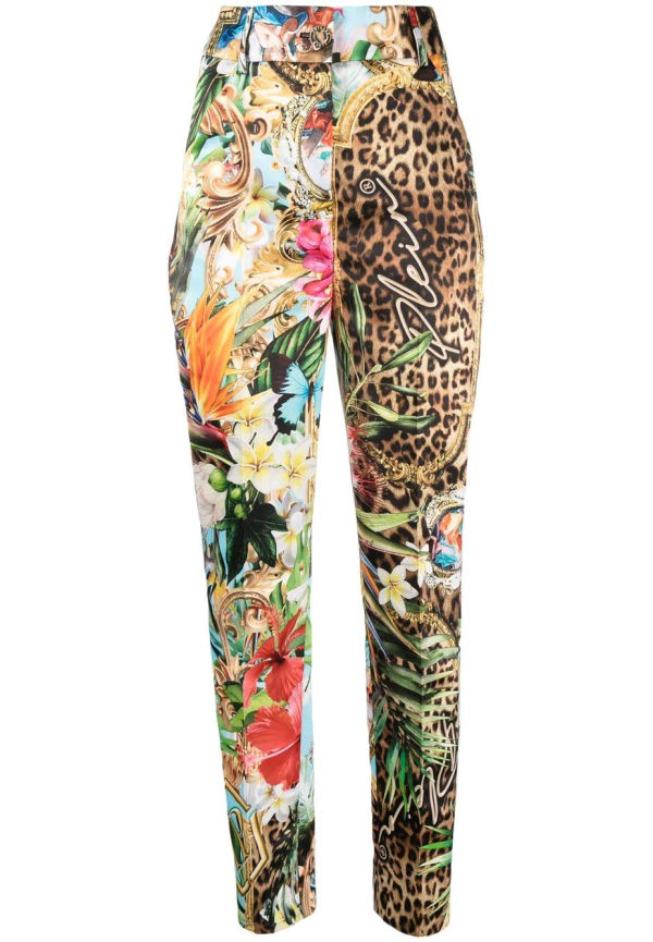 Philipp Plein Baroque Flowers byxor med hög midja - Blå