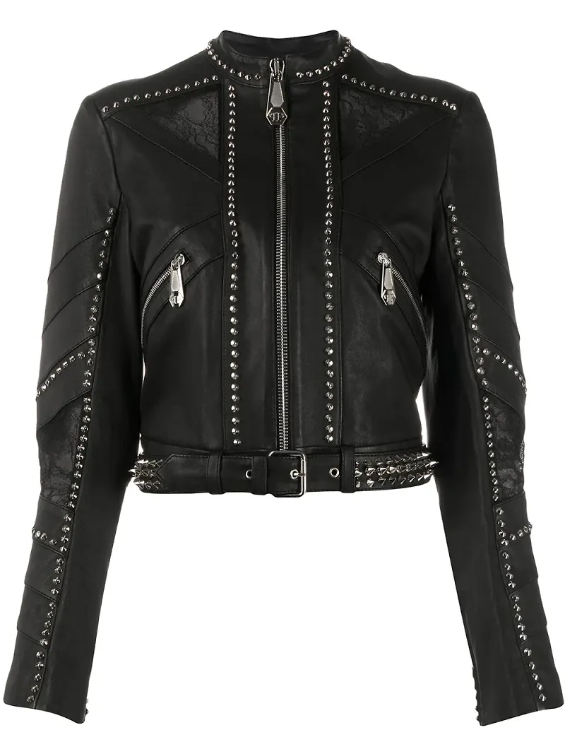 Philipp Plein beskuren bikerjacka med nitar - Svart