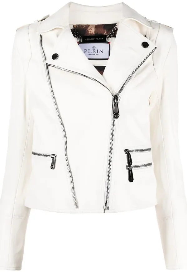 Philipp Plein bikerjacka i fårskinn - Vit
