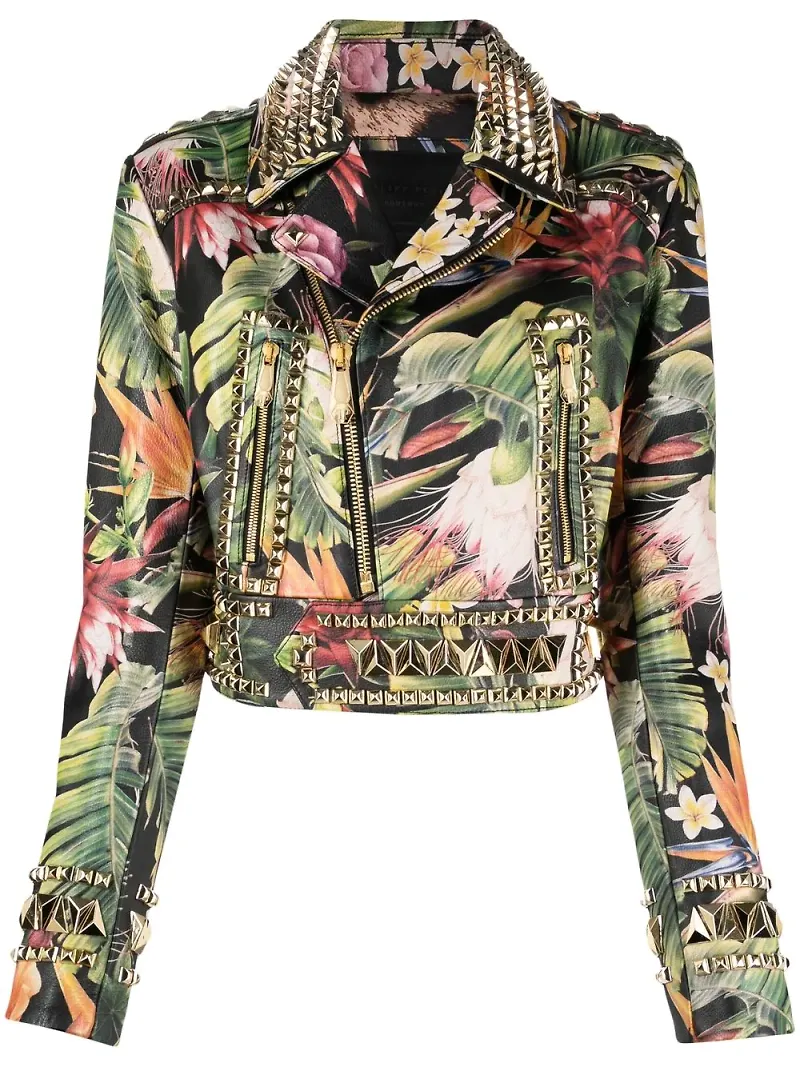 Philipp Plein bikerjacka med blommigt tryck - Grön