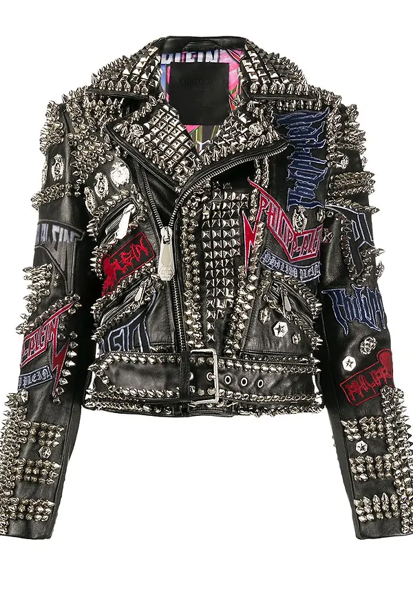 Philipp Plein bikerjacka med nitar - Svart