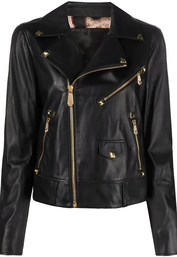 Philipp Plein bikerjacka med nitar - Svart