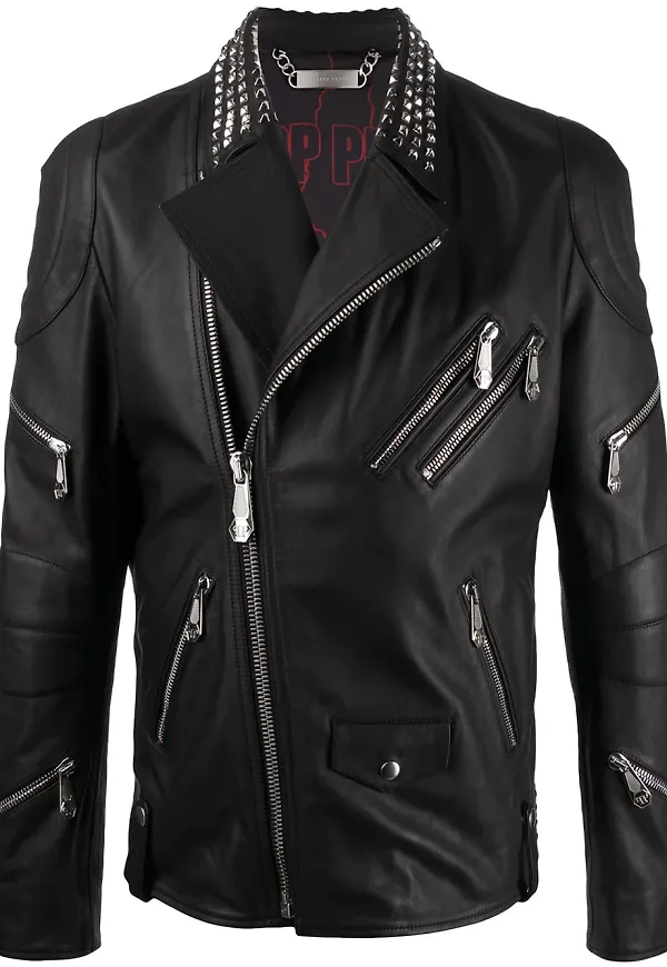 Philipp Plein bikerjacka med nitar - Svart