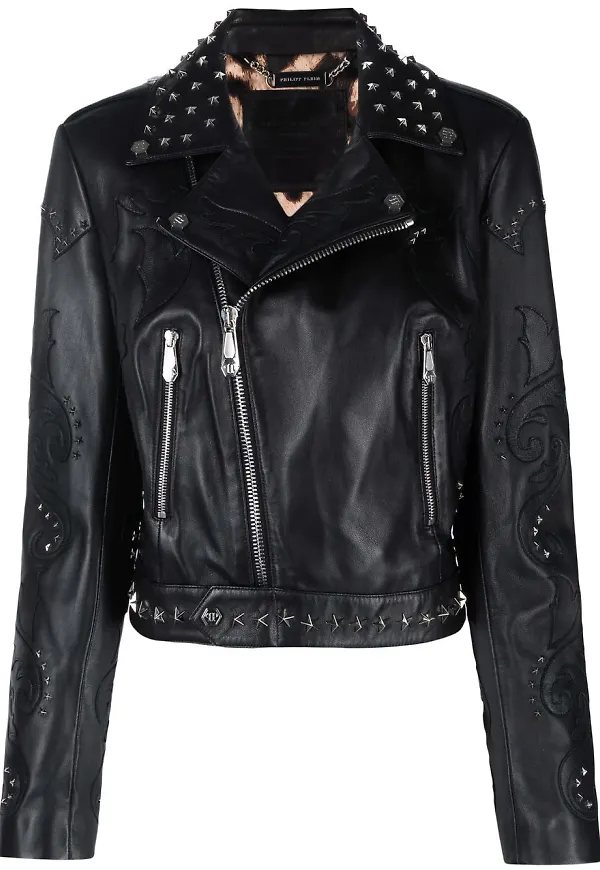Philipp Plein bikerjacka med nitar - Svart