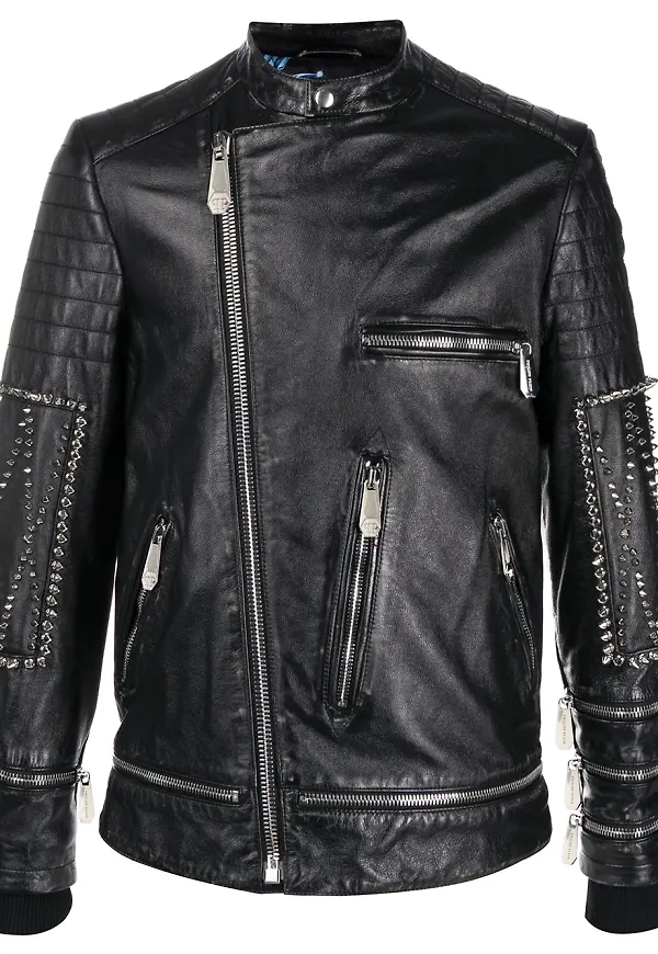 Philipp Plein bikerjacka med nitar - Svart