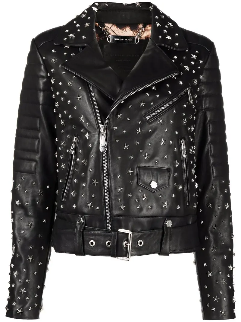 Philipp Plein bikerjacka med stjärnformade nitar - Svart