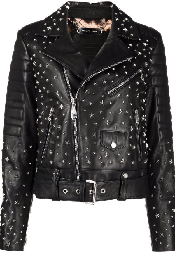 Philipp Plein bikerjacka med stjärnformade nitar - Svart
