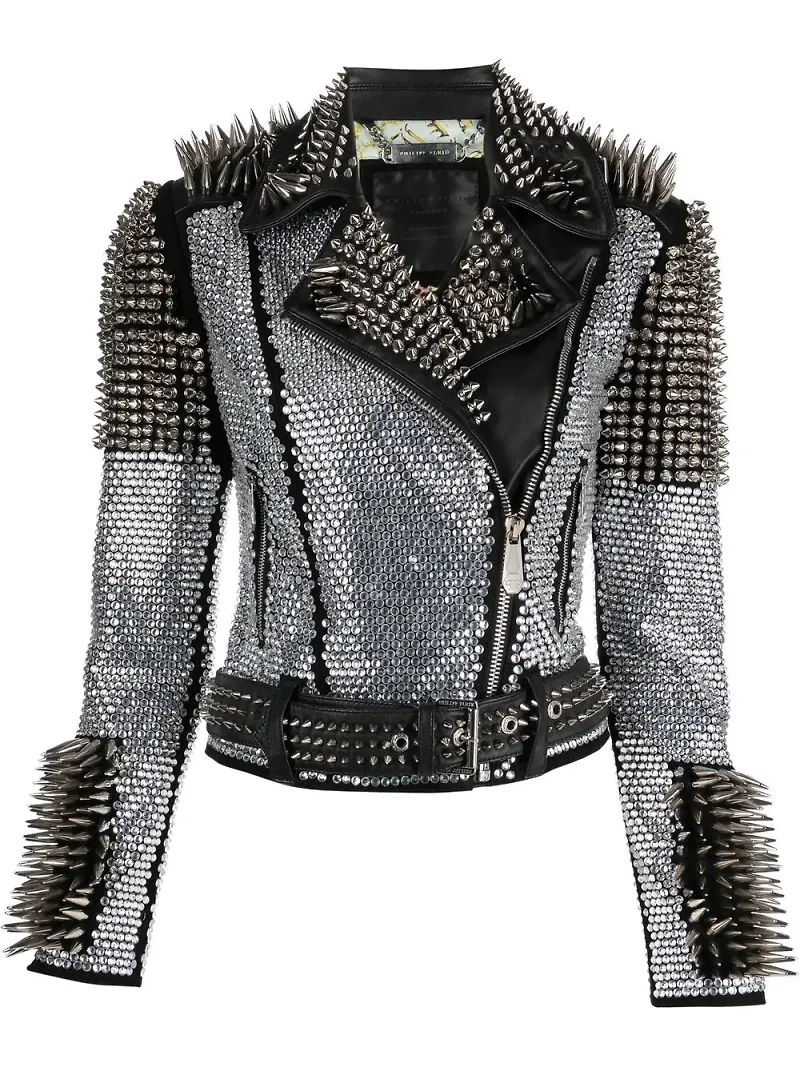 Philipp Plein bikerjacka med strass och nitar - Svart