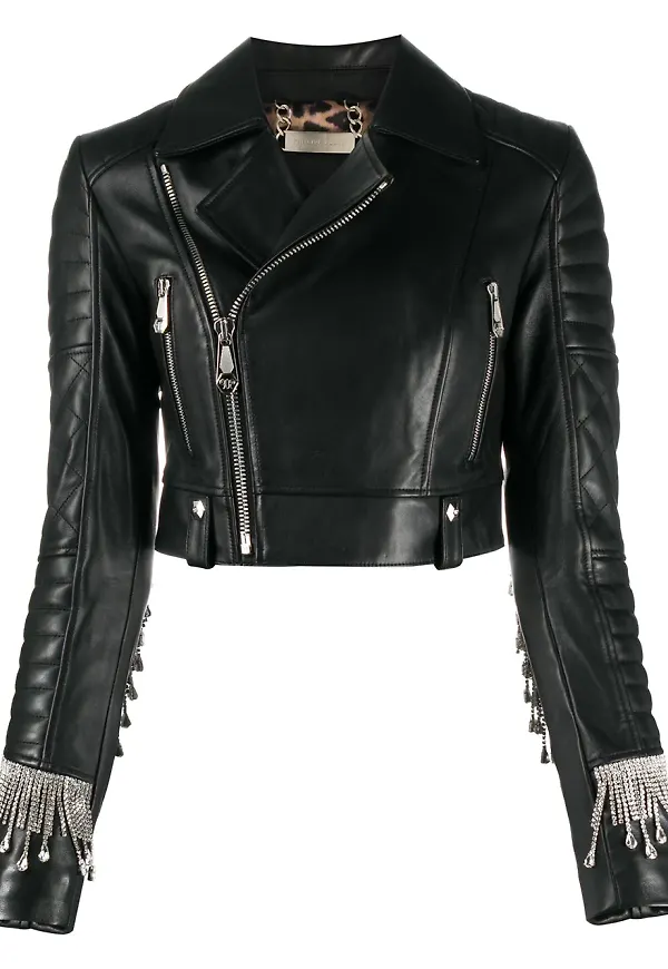 Philipp Plein bikerjacka med strassfransar - Svart