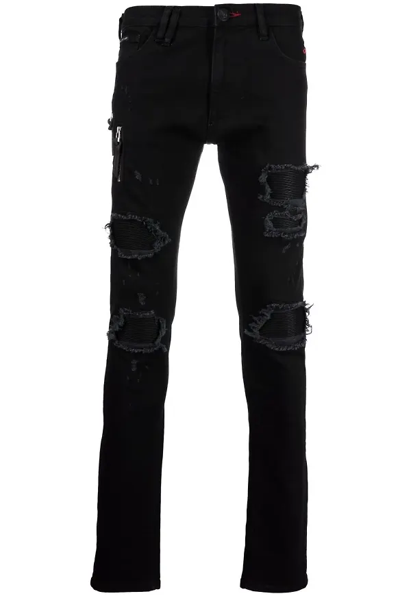 Philipp Plein bikerjeans med slitning - Svart