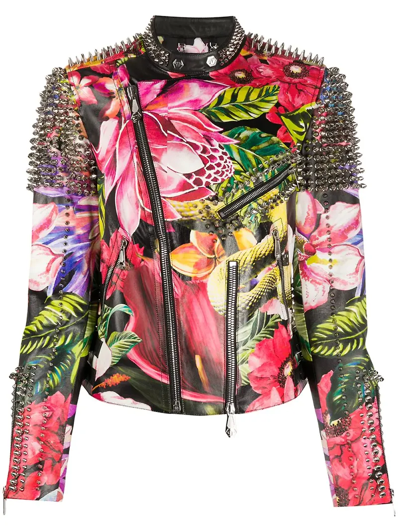 Philipp Plein blommig bikerjacka - Svart