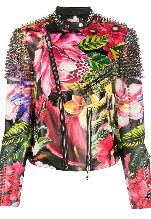 Philipp Plein blommig bikerjacka - Svart
