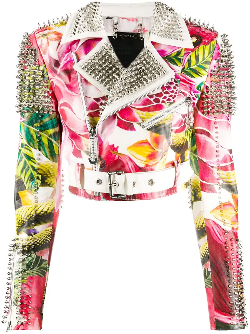Philipp Plein blommig bikerjacka - Vit