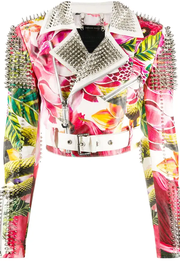 Philipp Plein blommig bikerjacka - Vit