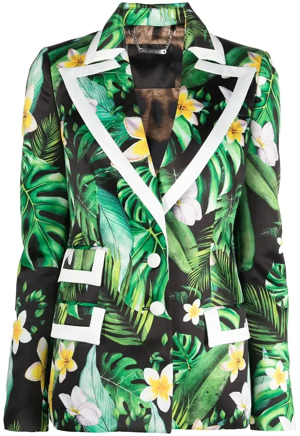 Philipp Plein blommig enkelknäppt blazer - Svart