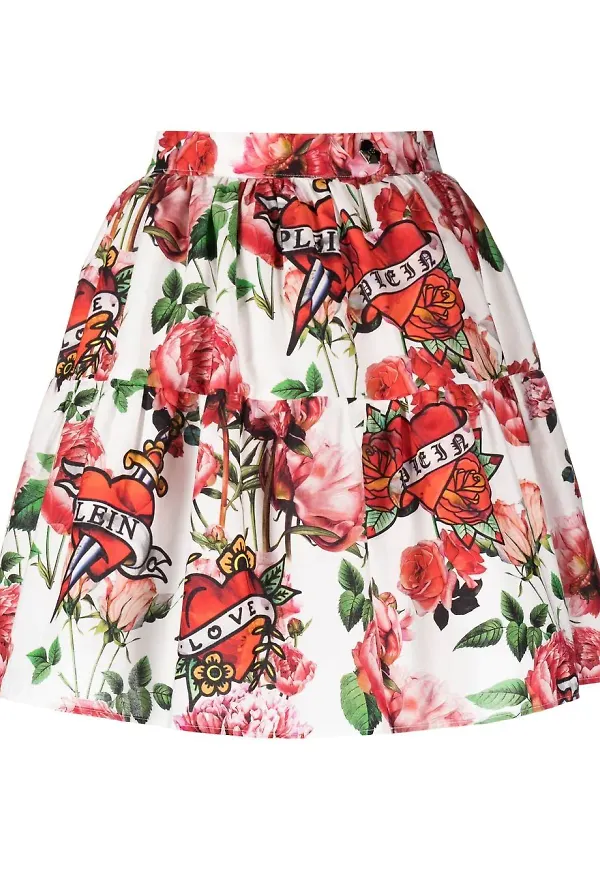 Philipp Plein blommig plisserad kjol - Vit