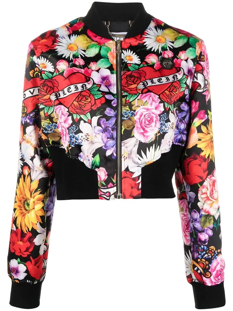 Philipp Plein blommig quiltad bomberjacka - Svart