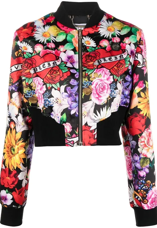 Philipp Plein blommig quiltad bomberjacka - Svart