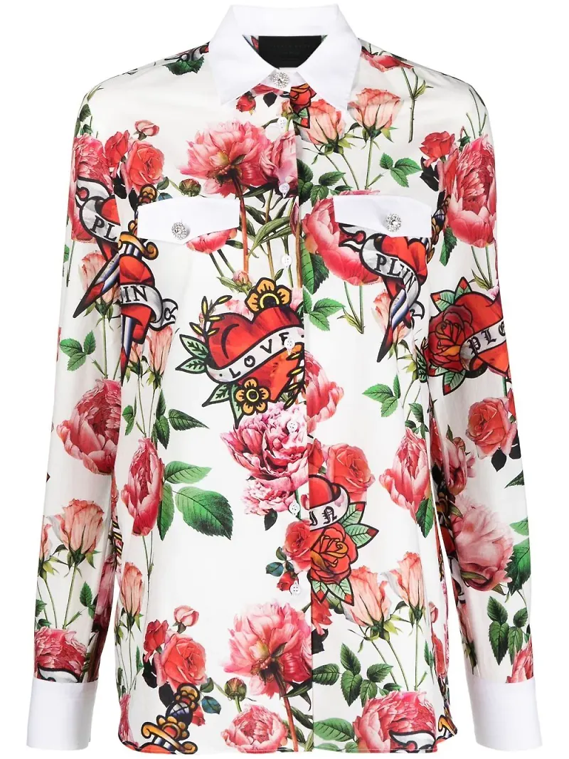 Philipp Plein blommig skjorta - Vit