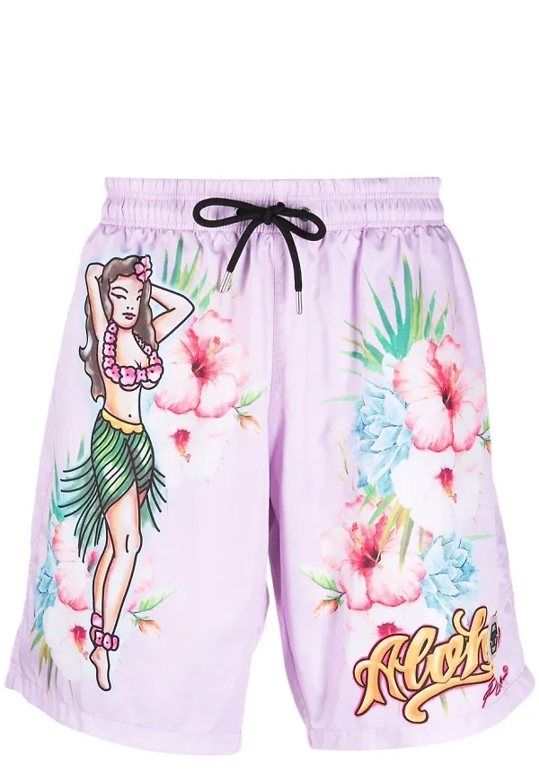 Philipp Plein blommiga badbyxor - Rosa