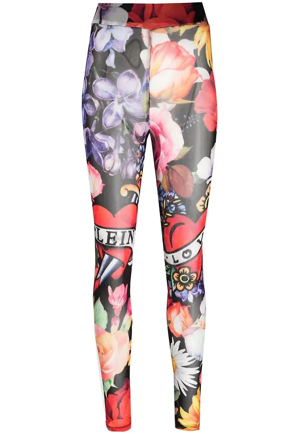 Philipp Plein blommiga leggings - Svart
