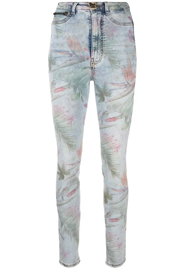 Philipp Plein blommiga skinny-jeans - Blå