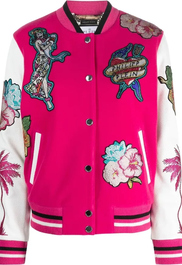 Philipp Plein bomberjacka med Hawaii-tryck - Rosa