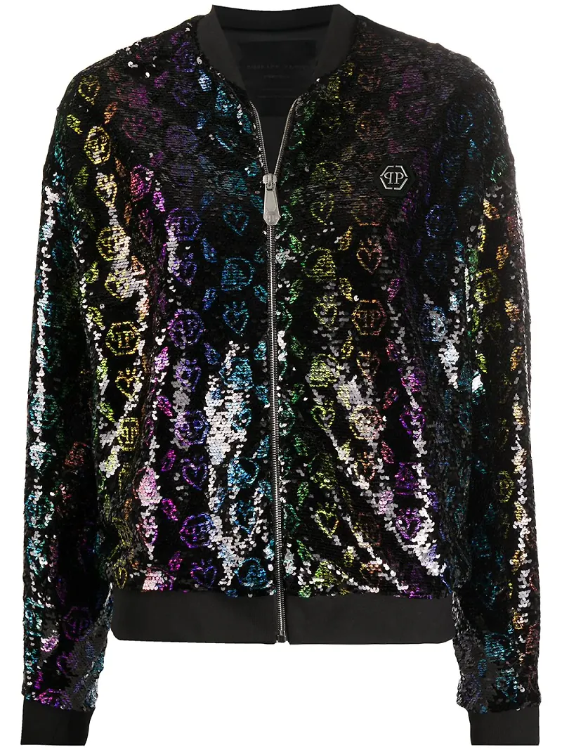 Philipp Plein bomberjacka med monogram och paljetter - Svart