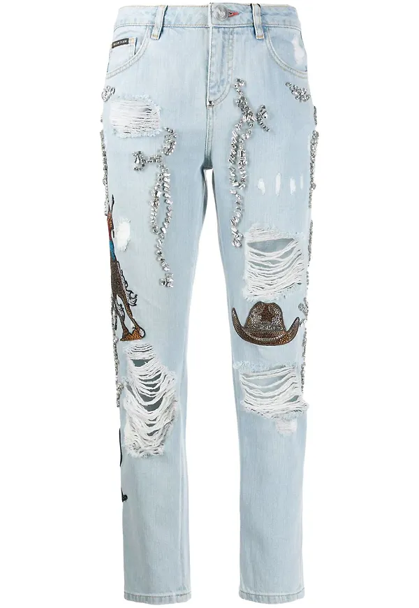 Philipp Plein Boyfriend-jeans med cowboymärke - Blå