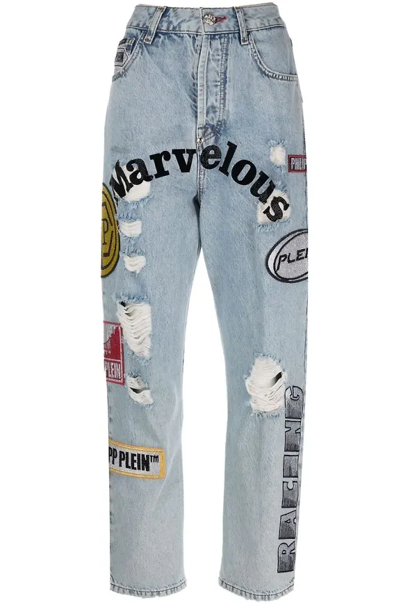 Philipp Plein boyfriend-jeans med lappdesign - Blå