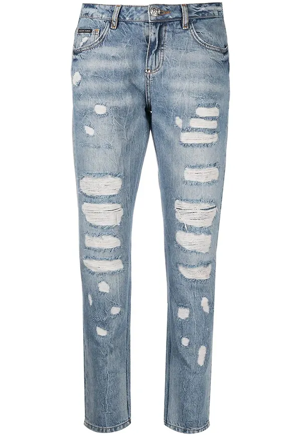 Philipp Plein boyfriend-jeans med slitning - Blå