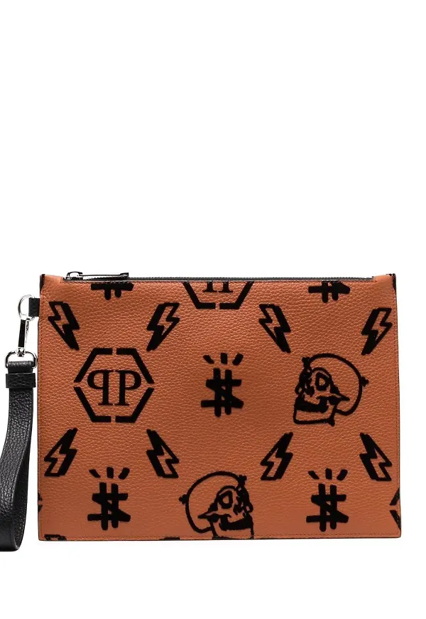 Philipp Plein clutch med monogram - Brun