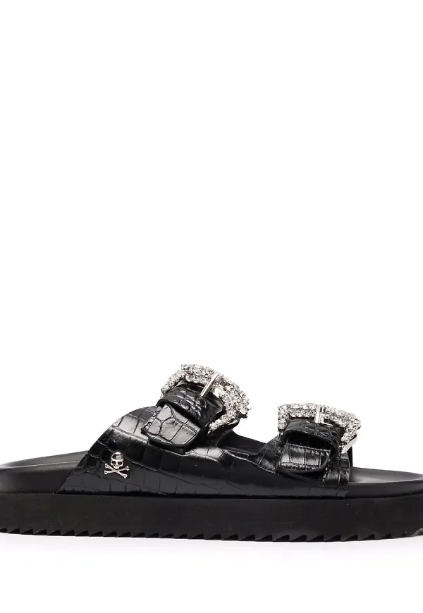 Philipp Plein Cocco lädersandaler - Svart