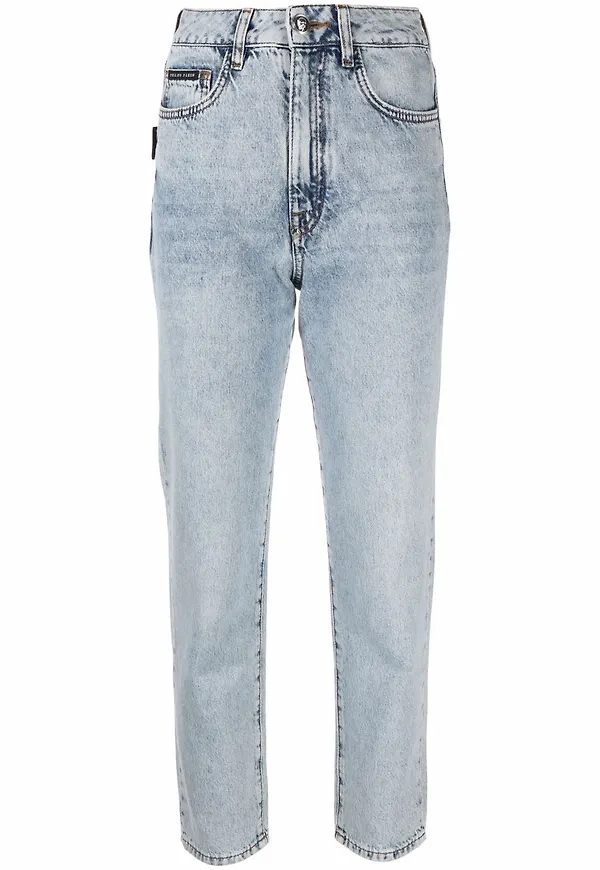 Philipp Plein croppade bofriend-jeans med hög midja - Blå