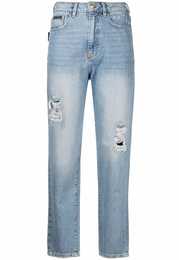 Philipp Plein croppade boyfriend-jeans - Blå