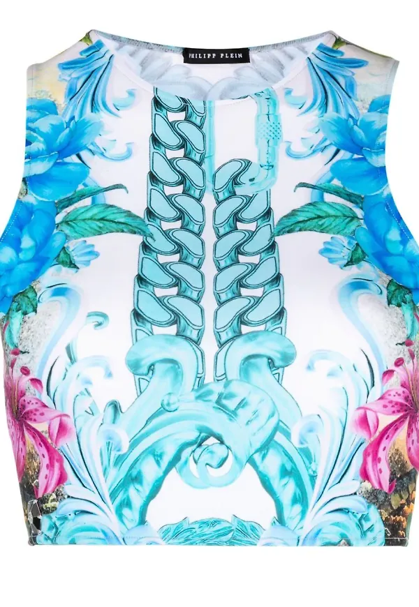 Philipp Plein croptop med Hawaii-tryck - Blå