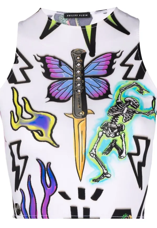 Philipp Plein croptop med monogram - Vit