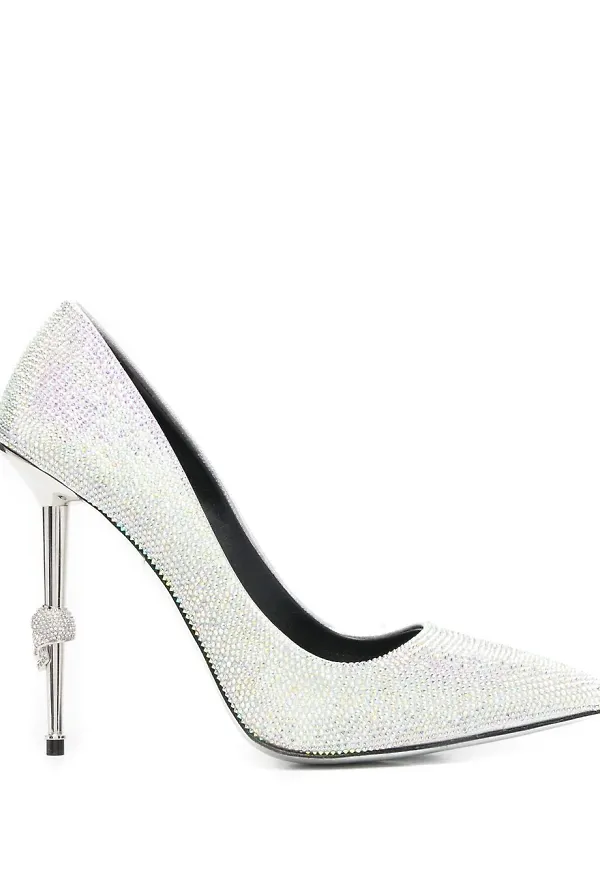 Philipp Plein Decollete högklackade pumps med strass - Silverfärgad