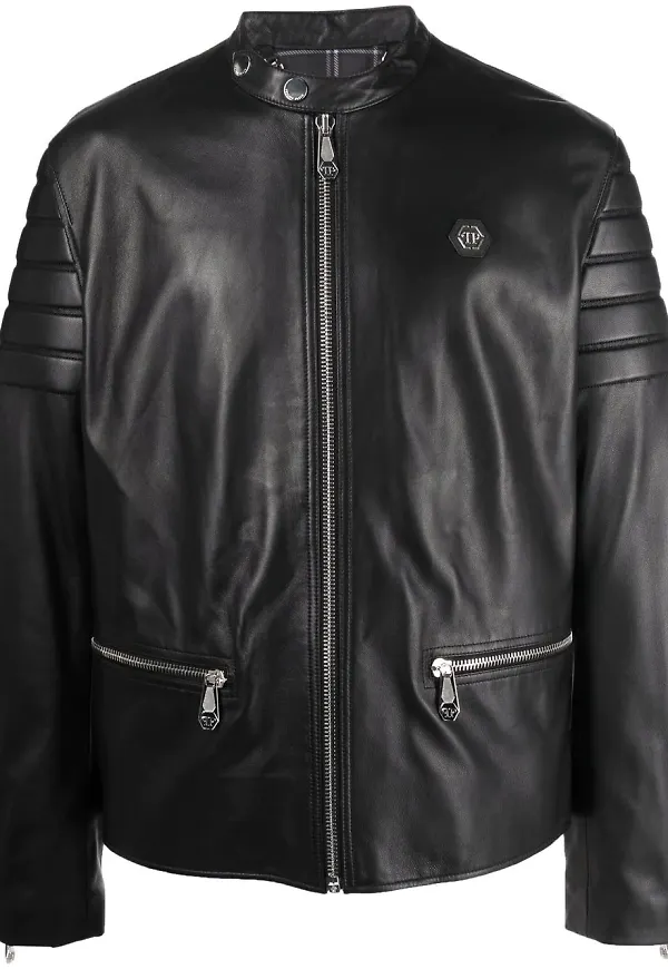 Philipp Plein Doberman mönstrad moto-jacka - Svart
