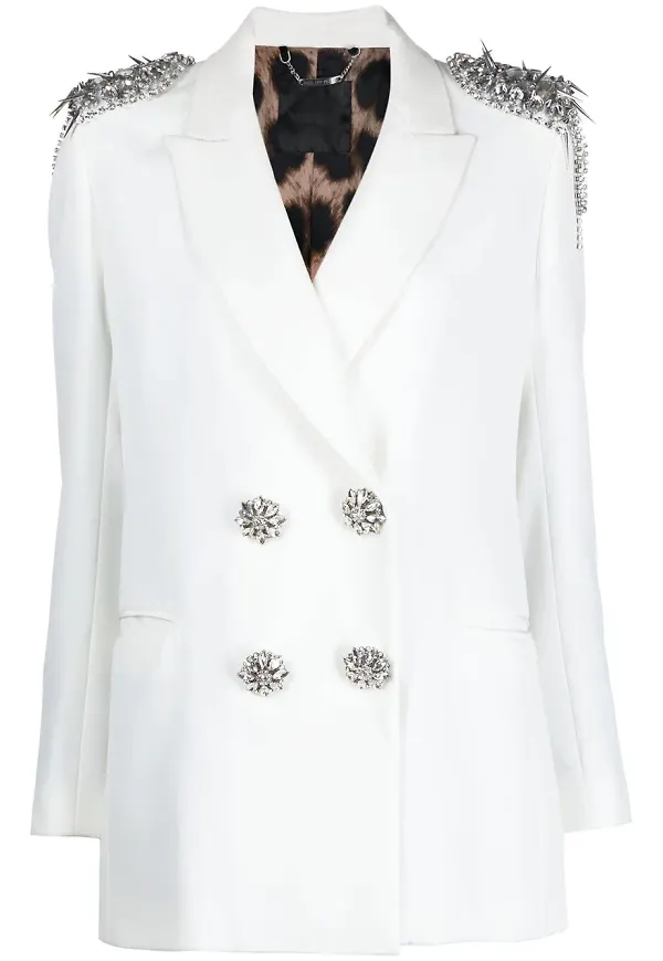 Philipp Plein dubbelknäppt strassprydd blazer - Vit