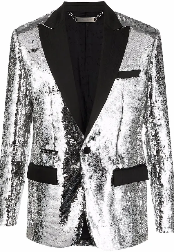 Philipp Plein enkelknäppt paljettprydd blazer - Grå