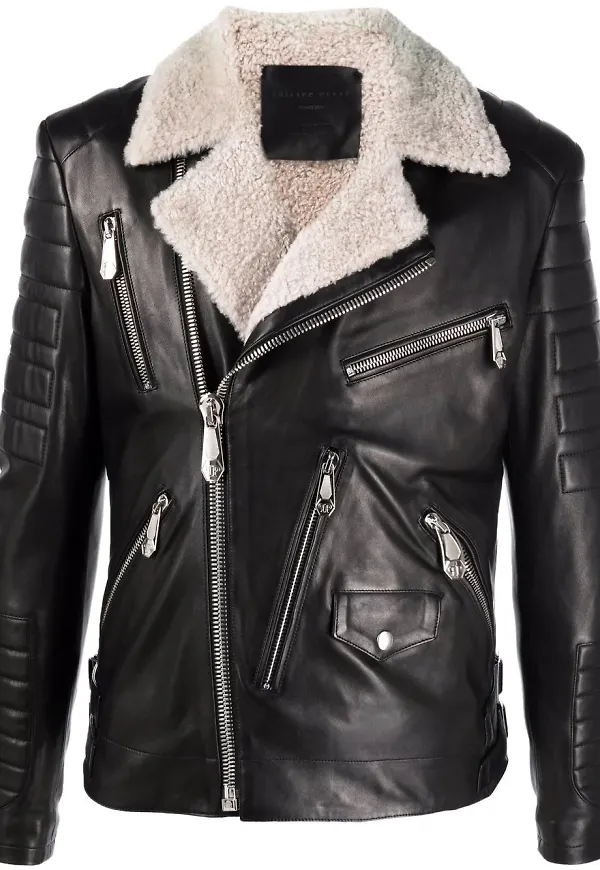 Philipp Plein fårskinnsjacka i bikermodell - Svart