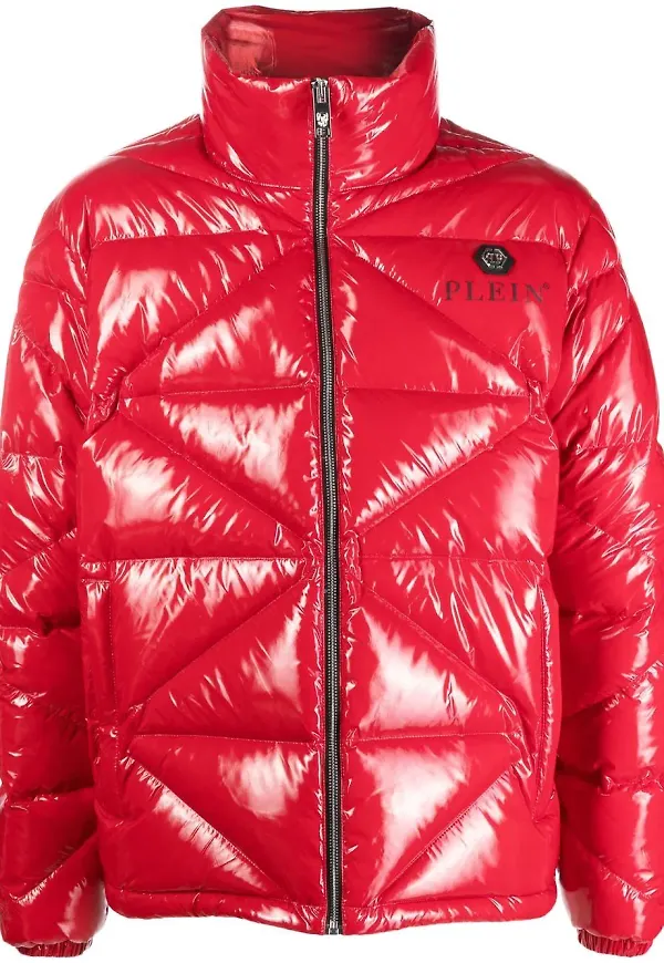Philipp Plein glansig vadderad jacka - Röd
